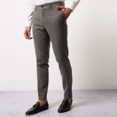 Grey wool blend skinny fit trousers